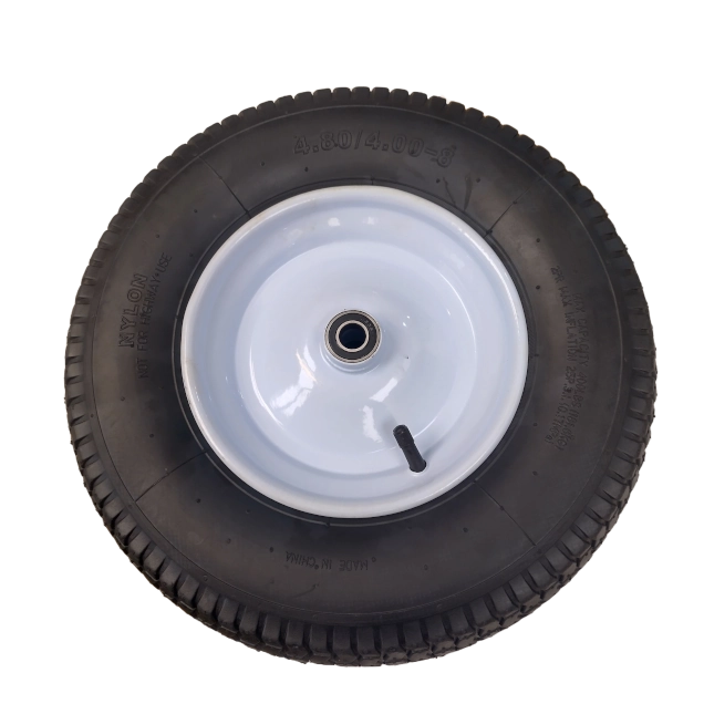 Order a A genuine replacement wheel for the Titan Pro folding metal tipping trailer.